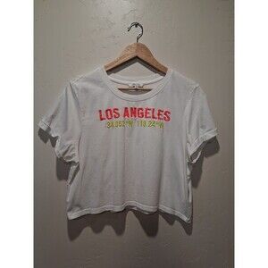 Messy Bun Just Chillin Wmns Size M White Crop Tee Neon LA Coordinates Cali Girl